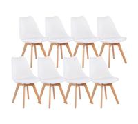 Modern Scandinavian Dining Chairs SGS Certified Natural Beech Legs Ergonomic Backrest for Kitchen Office Bedroom Set of 8 White Finish - Stylish & Comfortable