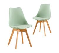 Modern Scandinavian Dining Chairs SGS Certified Natural Beech Legs Ergonomic Backrest - Green Glass Finish Set of 2 for Kitchen Office Or Bedroom