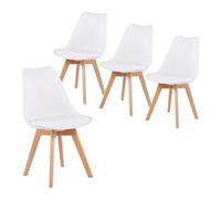 Modern Scandinavian Dining Chairs SGS Certified Natural Beech Legs Ergonomic Backrest Set of 4 Ideal for Kitchen Office Or Bedroom (White)