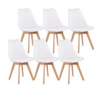 Modern Scandinavian Dining Chairs SGS Certified Natural Beech Legs Ergonomic Backrest Set of 6 Ideal for Kitchen Office Or Bedroom (White Finish)