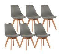 Modern Scandinavian Dining Chairs SGS Certified Natural Beech Legs Ergonomic Backrest Set of 6 Perfect for Kitchen Office Or Bedroom (Gray)
