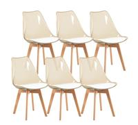 Modern Scandinavian Dining Chairs SGS Certified Natural Beech Legs Ergonomic Backrest Set of 6 Transparent Brown White PU Leather Ideal for Kitchen Office Or Bedroom.