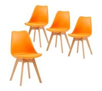 Modern Scandinavian Dining Chairs SGS Certified Natural Beech Wood Legs Ergonomic Backrest Set of 4 Stylish for Kitchen Office Or Bedroom (Orange)
