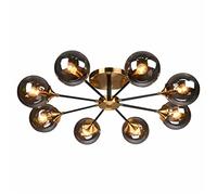 Modern Semi Flush Mount Ceiling Light with Gold Glass Globe for Hallway Kitchen Bedroom Farmhouse (Smoky Gray 8 Lights) Elegant Home Lighting Fixture