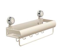 Modern Shower Rack - Bathroom Organizer for Storage | ABS Carbon Steel with No Drilling Design, 40x14.5x13cm Size, 650g Weight, Rack with Towel Bar Hooks for Wall Glass Tile Kitchen Home Decor