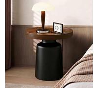 Modern Side Table, End Table with and Solid Wood top Open Shelf Storage | Modern round design with Metal base, decorative style, versatile table for drinks, plants and home décor