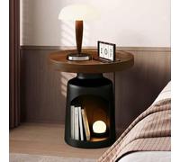 Modern Side Table, End Table with and Solid Wood top Open Shelf Storage | Modern round design with Metal base, decorative style, versatile table for drinks, plants and home décor