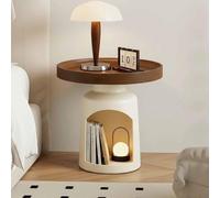 Modern Side Table, End Table with and Solid Wood top Open Shelf Storage | Modern round design with Metal base, decorative style, versatile table for drinks, plants and home décor