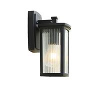 Modern Simple Square Outdoor Wall Lantern, Durable Aluminum Exterior Wall Mount Light in Vintage Black Finish & Decorative Striped Glass, Outdoor Wall Sconces/20 * 41Cm