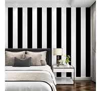 Modern Simplicity Papier peint à rayures verticales en PVC pour chambre à coucher, salon, hôtel, fond TV, noir et blanc 1,73 pi l x 32,8 pi non collé