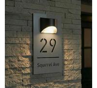 Modern Solar House Number Sign for Outside, Waterproof LED Illuminated Address Plaque with Street Name, Personalized Custom Lighted Address Sign for Yard, Front Door, Patio(Gray-Black)