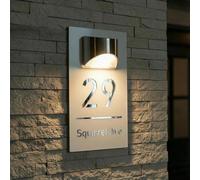 Modern Solar House Number Sign for Outside, Waterproof LED Illuminated Address Plaque with Street Name, Personalized Custom Lighted Address Sign for Yard, Front Door, Patio(White-Silver)