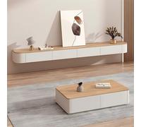 Modern Solid Wood Entertainment Center - Wall-Mounted TV Storage Cabinet with Large Shelves & Drawers - Sleek Floating Unit for Apartments - Natural Finish (280cm)