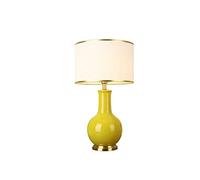 Modern Style Yellow Ceramics Out Base Beside Living Room Bedroom Table Lamp Desk Lamp with Fabric Shade