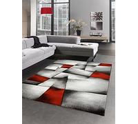 Modern Tapis Poil Ras Tapis de Salon résumé Karo Noir Gris Blanc Rouge Größe 200 x 290 cm