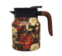 Modern Teas Carafes 1000 ml Grande capacité avec poignée en bois et acier inoxydable Motif floral Théière pour brassage Théière en acier inoxydable