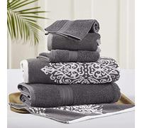 Modern Threads Amrapur Overseas | Artesia Damask Lot de 6 Serviettes Jacquard réversibles en Fil Teint (Platine)