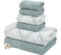 Modern Threads Capri Lot de 6 Serviettes Jacquard réversibles en Fil Teint - Serviettes de Bain, essuie-Mains et débarbouillettes - Super absorbantes et à séchage Rapide - 100% Coton peigné - Lierre