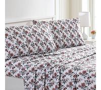 Modern Threads Draps imprimés en Microfibre Douce - Draps de lit Luxueux en Microfibre - Comprend Un Drap Plat, Un Drap-Housse avec Poches Profondes et des taies d'oreiller - Rose Bloom King