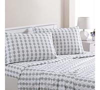 Modern Threads Draps imprimés en Microfibre Douce - Draps de lit Luxueux en Microfibre - Comprend Un Drap Plat, Un Drap-Housse avec Poches Profondes et des taies d'oreiller Claire Queen Size