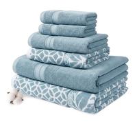 Modern Threads Lot de 6 Serviettes réversibles en Fil Teint Jacquard - Serviettes de Bain, essuie-Mains et débarbouillettes - Super absorbantes et à séchage Rapide - 100% Coton peigné, Bleu Sterling