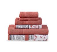 Modern Threads Ophelia Clay Lot de 6 Serviettes de Bain, 2 essuie-Mains, 2 débarbouillettes en Fil Jacquard Teint