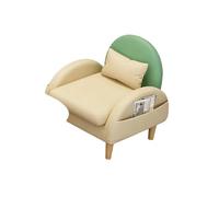 Modern Two-Tone Accent Chair, Faux Leather Upholstery Compact Single Sofa, & Natural Wood Leg for Small Spaces(H)