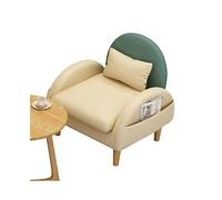 Modern Two-Tone Accent Chair, Faux Leather Upholstery Compact Single Sofa, & Natural Wood Leg for Small Spaces(E)