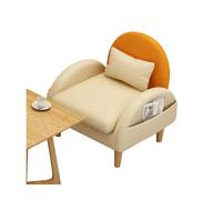 Modern Two-Tone Accent Chair, Faux Leather Upholstery Compact Single Sofa, & Natural Wood Leg for Small Spaces(A)