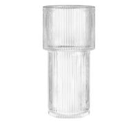 Modern Vase - Decorative Clear Flower Vase, Elegant Fluted Design, Transparent Glass Centerpiece, Stylish Home Decor Accent | For Mantle Dining Table Bookshelf Entryway Wedding Party Office Display