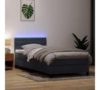 Modern Velour Bed Frame with LED Lights and Adjustable Headboard, 80x210 cm Dark Grey Slatted Base Mattress Set for Bedroom and Guest Room, Complete Sleep Solution with Topper and USB Control