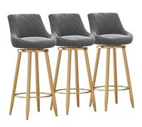 Modern Velvet Bar Stool Set of 3Swivel Upholstered Back Chairs with Gold Metal Footrest for Kitchen Island/Dining Room Grey 65 cm