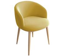 Modern Velvet Dining Chair with Metal Wood-Look Legs Soft Fabric Padded Seat and Backrest Stylish Yellow Upholstered Accent Chair for Living Room Or Kitchen