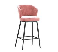 Modern Velvet Upholstered Counter Height Stool with Back, Comfortable Island Chairs, for Kitchen Counter/Dining Room 75cm/29.5in(Black-Pink)