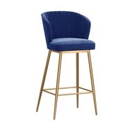 Modern Velvet Upholstered Counter Height Stool with Back, Comfortable Island Chairs, for Kitchen Counter/Dining Room 75cm/29.5in(Gold-Blue)