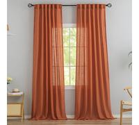 Modern Village Lot de 2 Rideaux à Pattes arrière en Lin Orange brûlé - 238,6 cm de Long - plissés à la Ceinture, Semi-intimité, Transparents, Passe-Tringle, filtrage de la lumière
