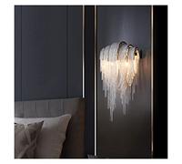 Modern Wall Lights Sconce Gold/Silver Aluminum Chain Bedroom Bedside Tassel Decor Living Room TV Background Wall LED Wall lamp (Color Temperature : Warm White Size : Silver) (Nature White Gold)