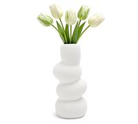 Modern White Ceramic Vase - Stone Effect Vase 20cm Vase Design for Pampas and Dried Flowers, Fresh Flowers,Decoration Living Room, Interior, Scandinavian Style Minimalist
