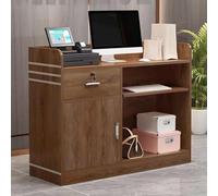 Modern Wooden Reception Desk with Counter | Small Checkout Table for Lobbies, Salons & Retail | Stylish Reception Table with Storage & Welcome Area Design