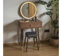 Modern Wooden Vanity Table with LED Mirror & Padded Stool Spacious Makeup Desk with Drawers for Small Spaces Perfect for Girls & Women 60x40x78 cm (60x40x78cm),60x40x78cm