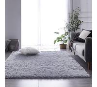 Moderne à Poils Longs 190 x 160 cm Dessous Antidérapant, Lavable, Super Doux, Aspect Fourrure Tapis de Salon Poils Ras Moderne pour La Décoration de La Maison, Gris Clair