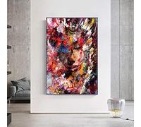 Moderne Abstrait Femme Visage Graffiti Street Art Toile Peinture Affiches Imprime Pop Wall Art pour Salon Décor Image 90x135cm (35x53in) Cadre Intérieur