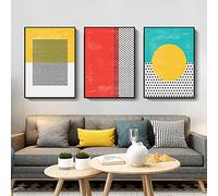 Moderne Abstrait Texture Géométrique Affiche Jaune Rouge Bleu Marine Toile Impression Art Mural Peinture Salon Décoration Intérieure (50x70cm / 19.7"x27.6 »)x3 Sans cadre