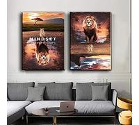 Moderne Affiche Animal Inspirational Lions Cat Mindset Toile Tableau Art Peintures Decoration Murale pour Salon Chambre Tableau Decoration, sans Cadre (2X40X60CM)