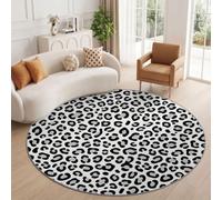 Moderne Animal Tapis Salon 200 cm Léopard Tacheté Noir Rond Lavable en Machine | Chambre Rugs, Descente de Lit Carpets, AntidéRapant, Chambre Carpet, Doux Poil Ras