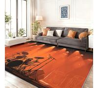 Moderne Antidérapant Tapis Couleur Orange - Doux Résistant Lavable en Machine Tapis à Motif Style Moderne Musique Batterie Scène Poil Ras Moquette pour Salon Chambre Cuisine, 120 x 180 cm