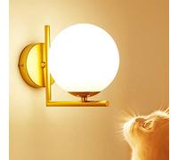 Moderne Applique Boule Murale Verre Abat-jour Boule Blanche Lampe de Mur Metal Spots Muraux Intérieur pour Chambre Couloir Cuisine Escalier loft Douille d'Ampoule E27(sans ampoule) (Doré)