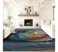 Moderne Aquarelle Tapis Anti Slip Washable, Multicolore Coucher Soleil Vagues Océan Ressac Soft and Cosy Rug for Living Room la Chambre, 60 x 110 cm