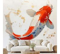 Moderne Art Fantastique Carpe Papier Adhesif Abstrait Écailles De Poisson Mural Luxe Vintage Papier Peint 3D Effet 200x150 cm pour Salle de Bain Salon Chambre