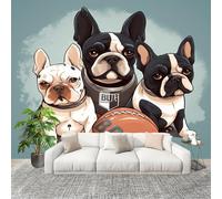 Moderne Art Fresque Papier Peint 300x210cm Dessin Animé Animaux Bouledogue FrançAis Rugby Poster mural intissé Décoration Murale Couleur Claire pour Fresque Murale 3D HD pour Salon Chambre Cuisine